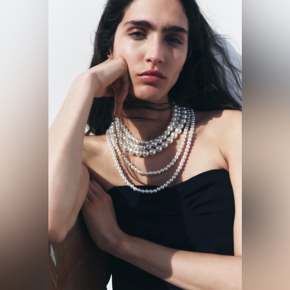 NWT Zara Layered Pearl Clasp Pearl String Choker Necklace - Picture 1 of 6